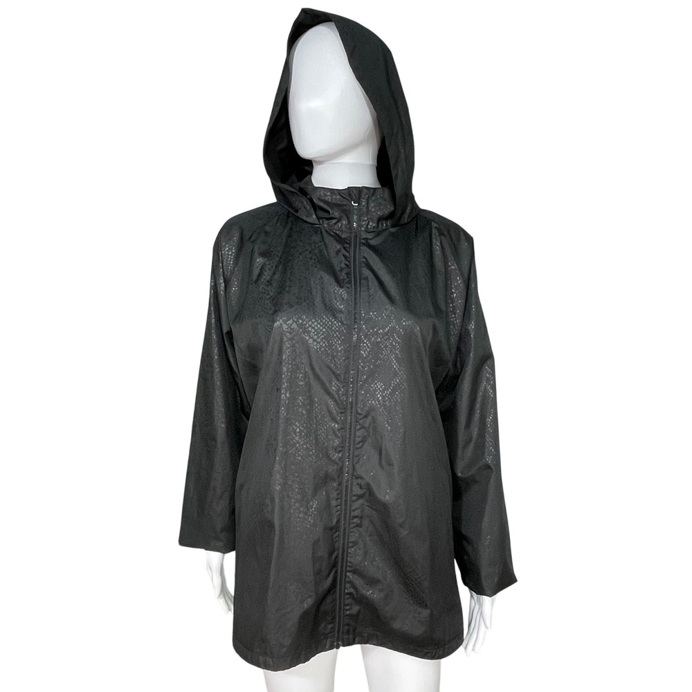 Pro Player Womens XL Black Snakeskin Print Full Zip Hooded Windbreaker Jacket